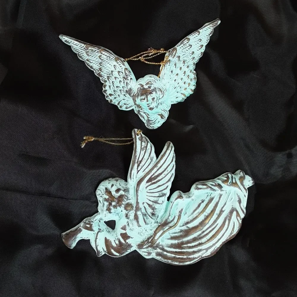 Vintage Verdigris Pressed‎ Tin Angel Tree Ornaments
